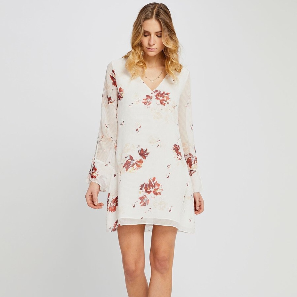 GF Collection‎ Tatiana Tie Sleeve Dress In White Flash Floral In XS